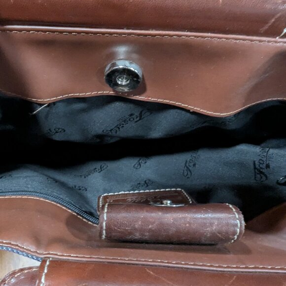 Fossil No. 54 Vintage Y2K Blue Denim Brown Leather Trim Small Tote Handbag Purse - Picture 8 of 11